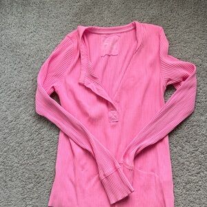 Aerie Pink Ribbed Long Sleeve Top